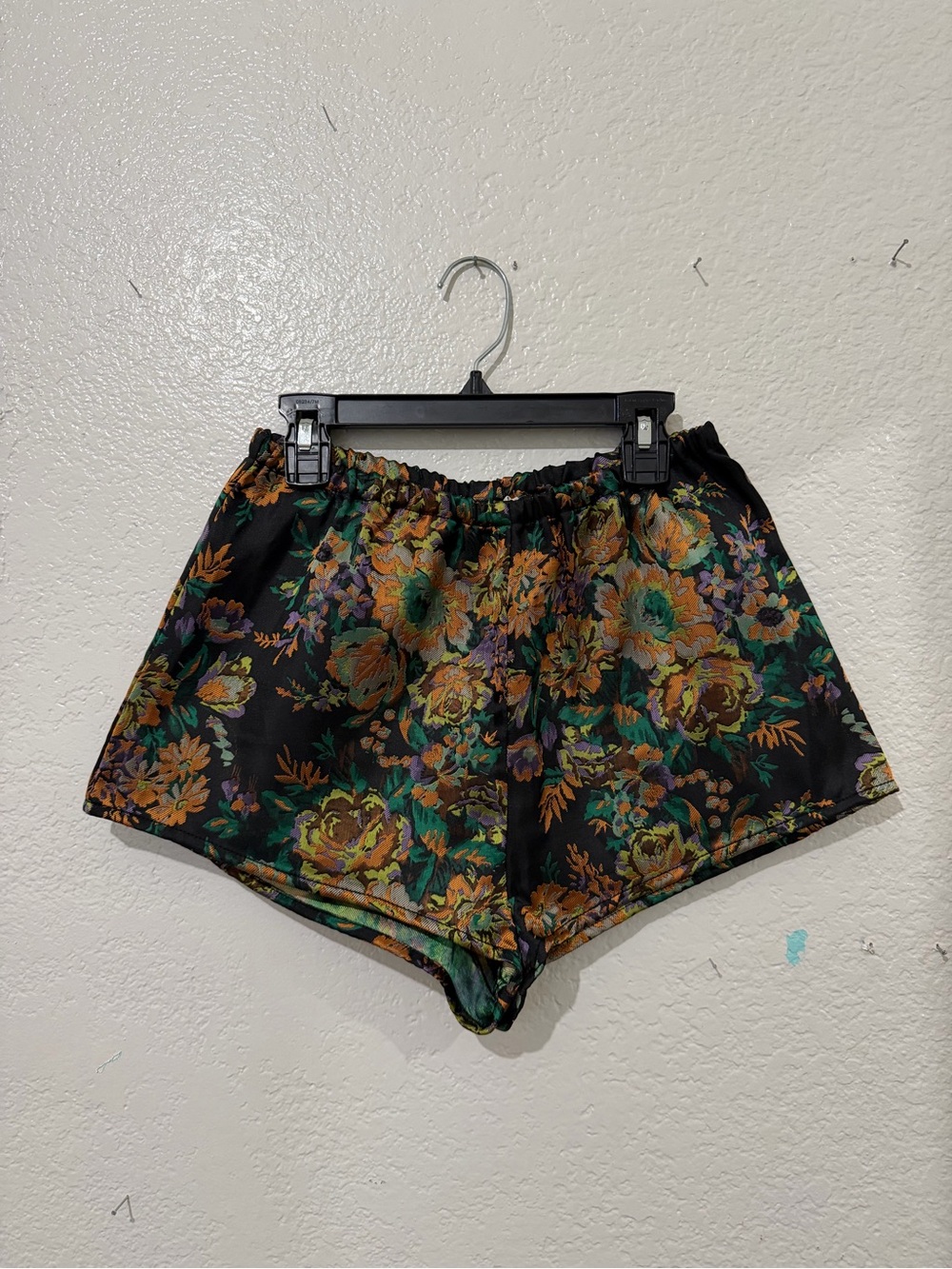Anthropologie Black Floral High-Waist Satin Mini Shorts